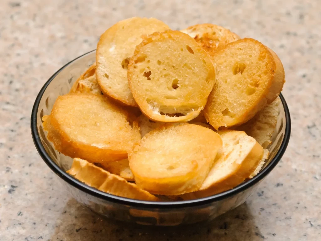 Crispy bagel chips in a bowl