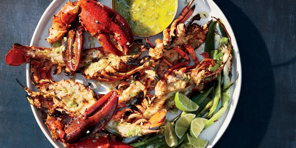 Bourbon lobster with lemon on the side