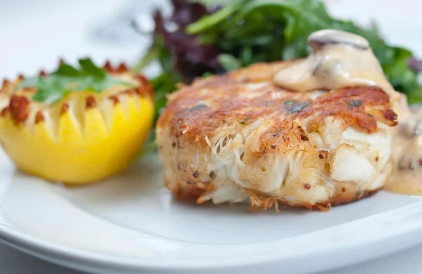 Crab cake with lemon zest adds the tangy flavor.