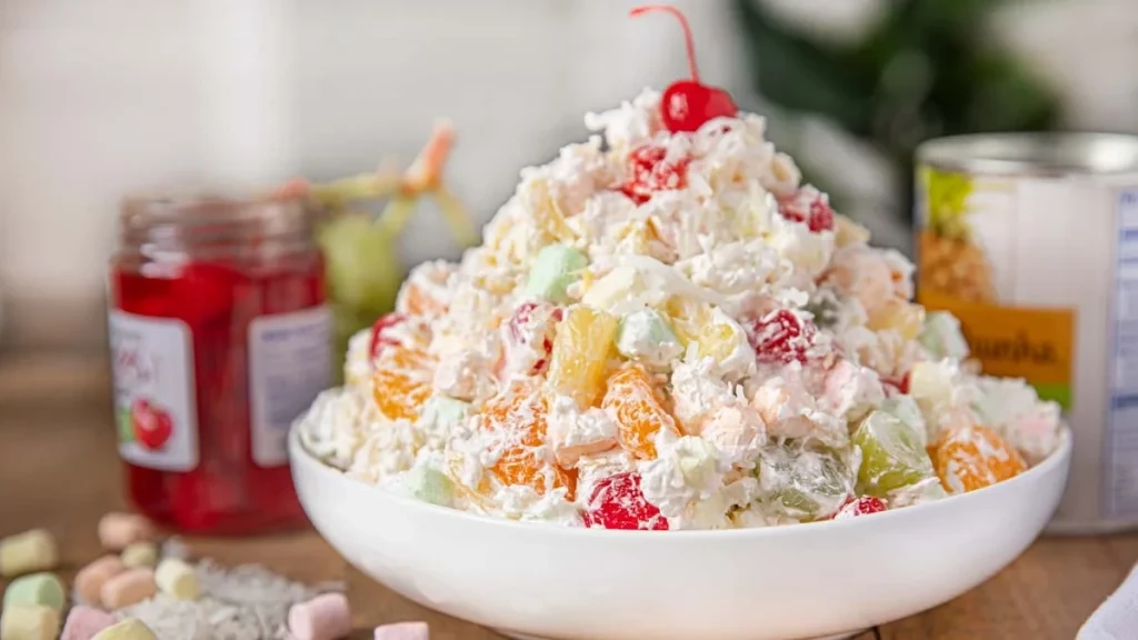 Fruit salad with cherry on top