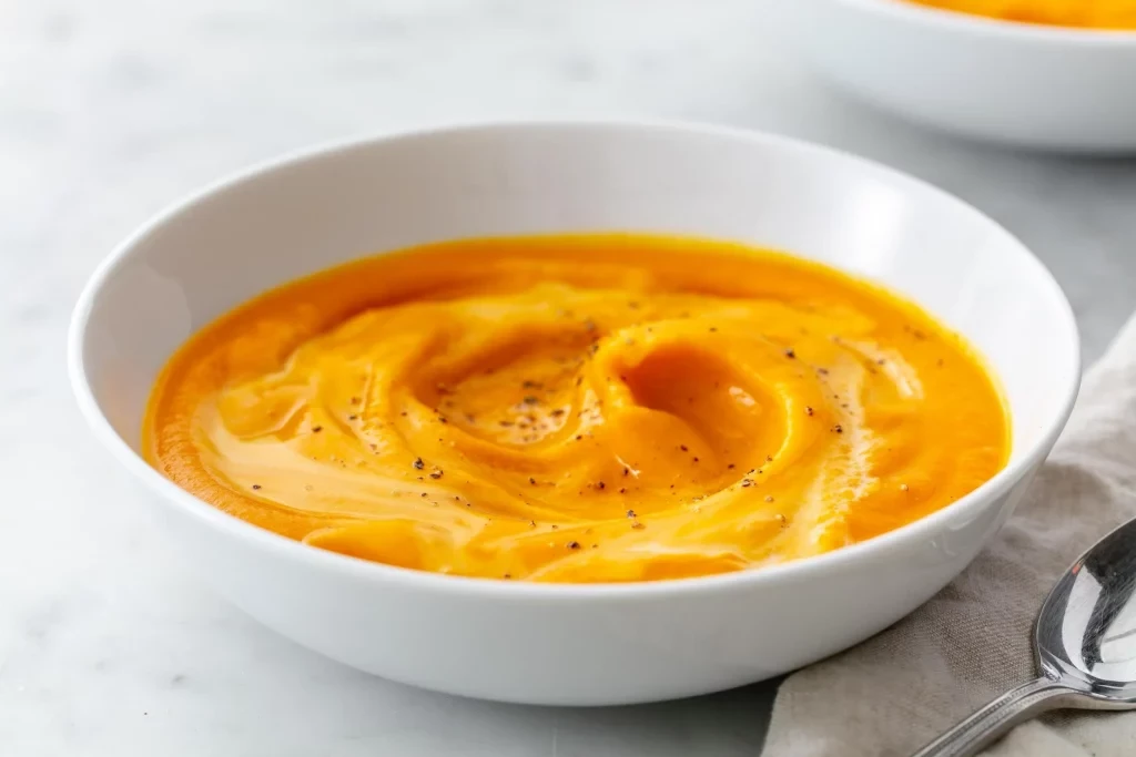 Pumpkin soup without cream in a bowl
