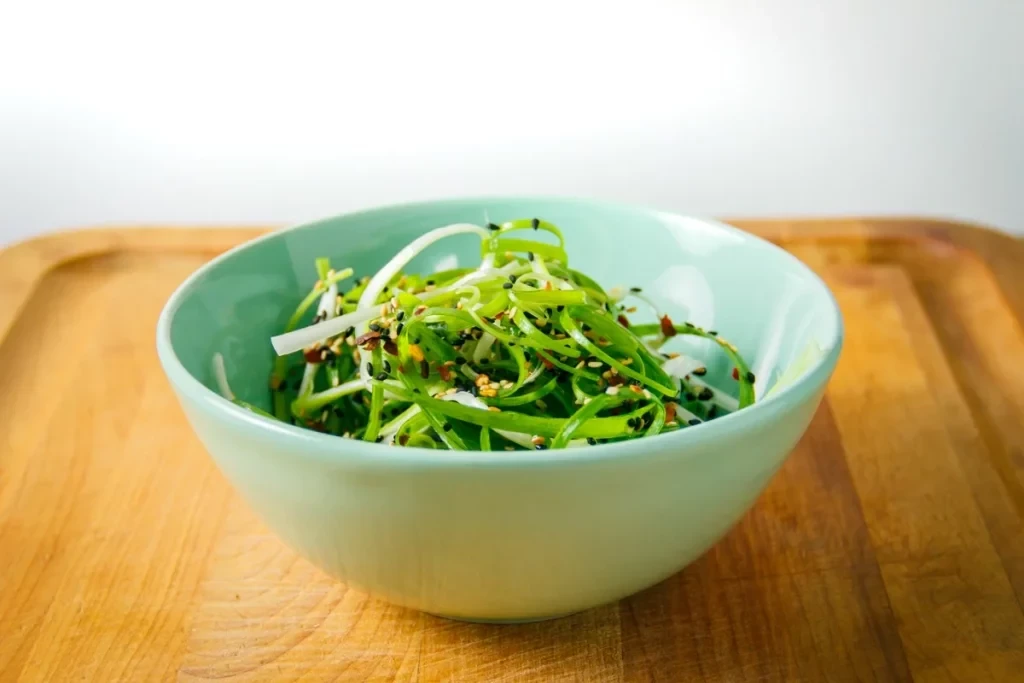 Scallion salad in a bowl