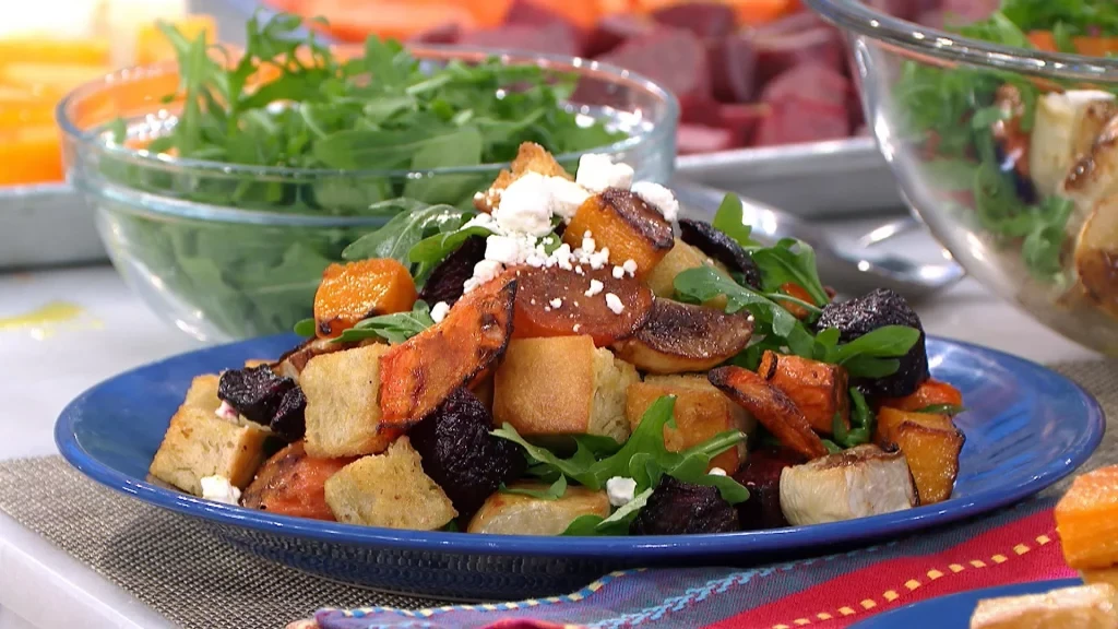 Winter salad with cheese on top