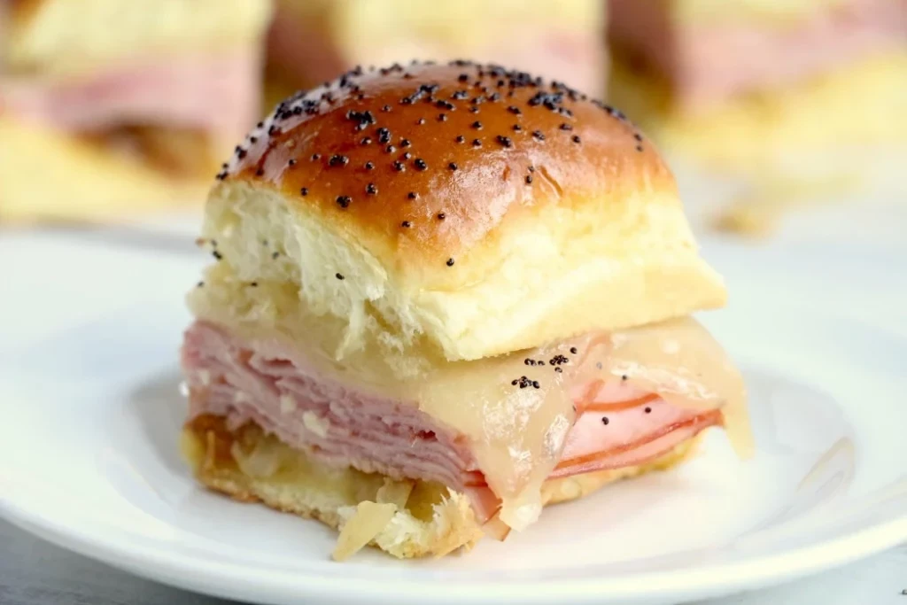 Baked funeral sandwich with ham and cheese 