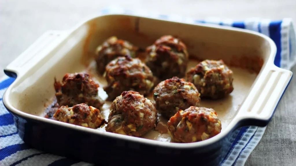 sausage and stuffing balls in a deep dish