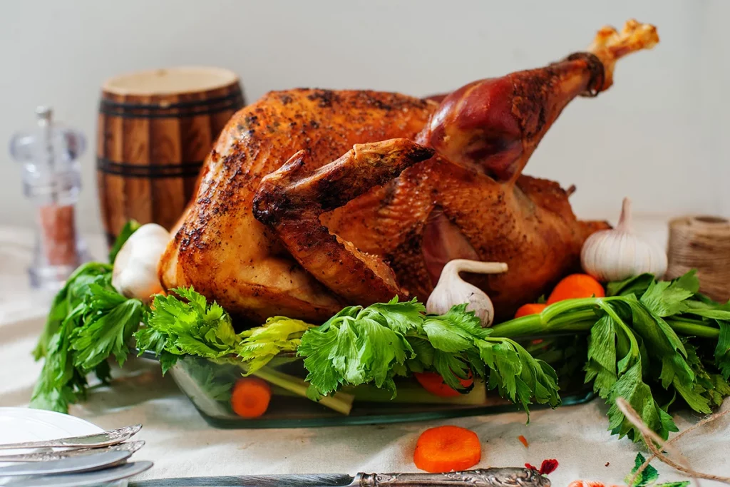 Roasted Turkey on a bed of vegetables