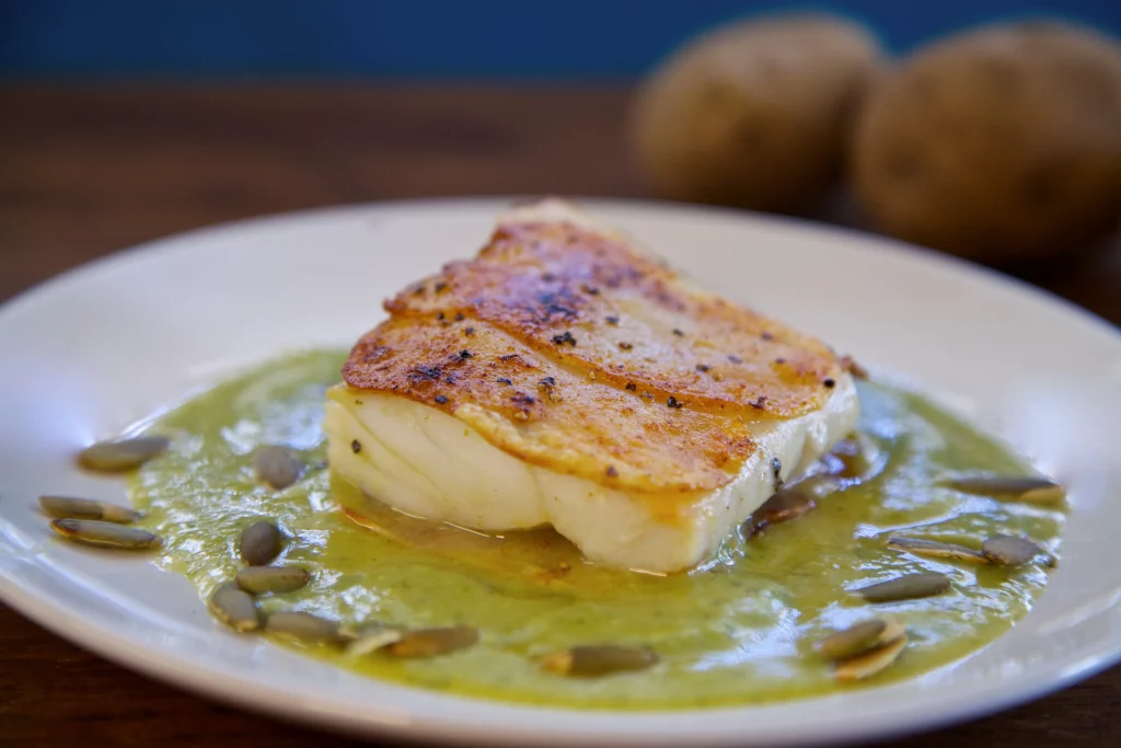 Potato crusted sea bass