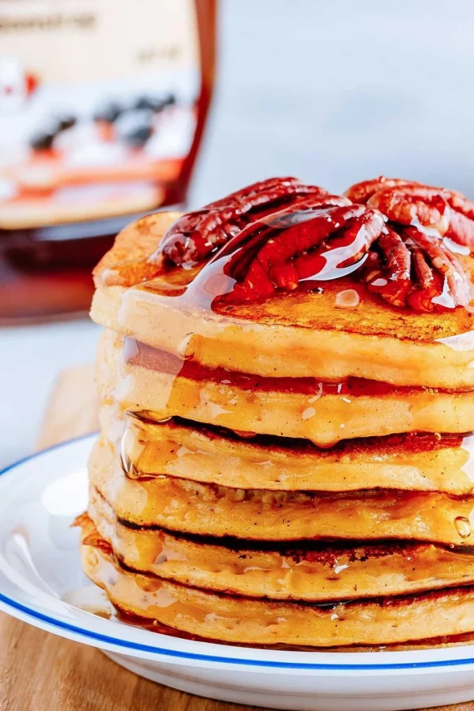 Homemade pancakes with ricotta pecans 