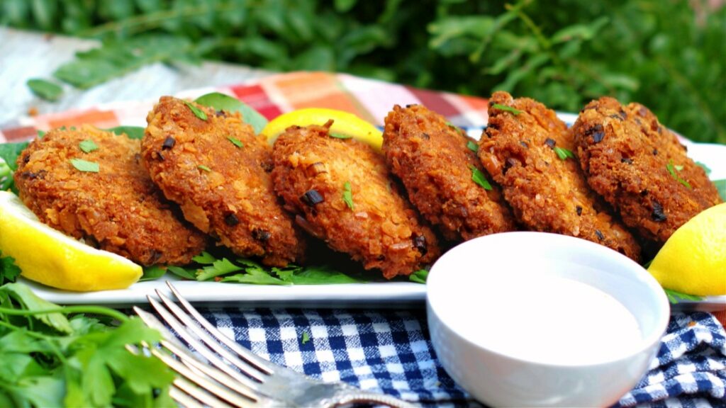 Salmon Patties Served With Dip
