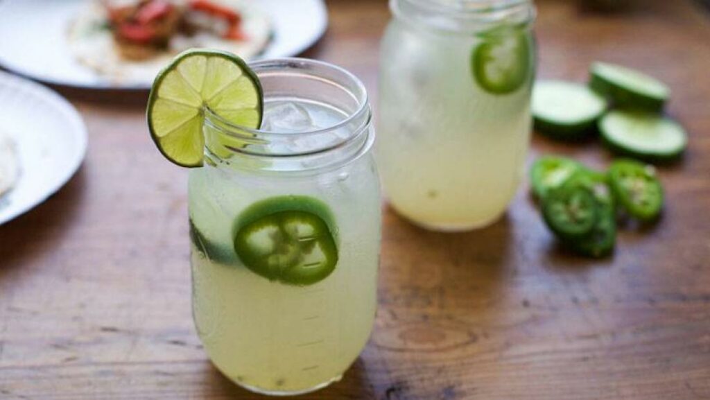 Cucumber Margarita On Wooden Surface