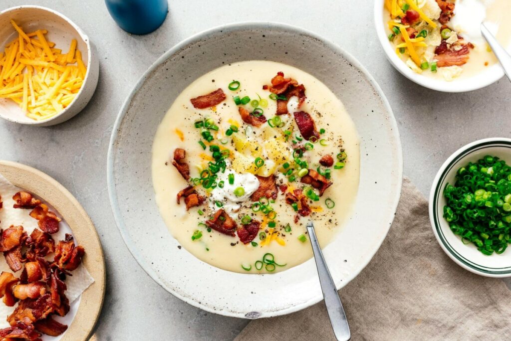 Potato Soup Served In Bowl