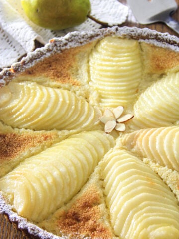 Vertical image of close up of Pear Tart