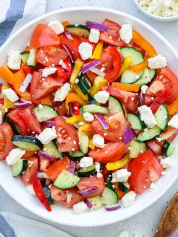 Cucumber Tomato Feta Salad on a plate