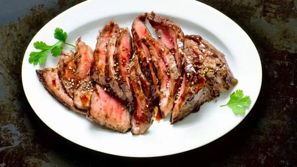 Flank Steak Served In White Plate