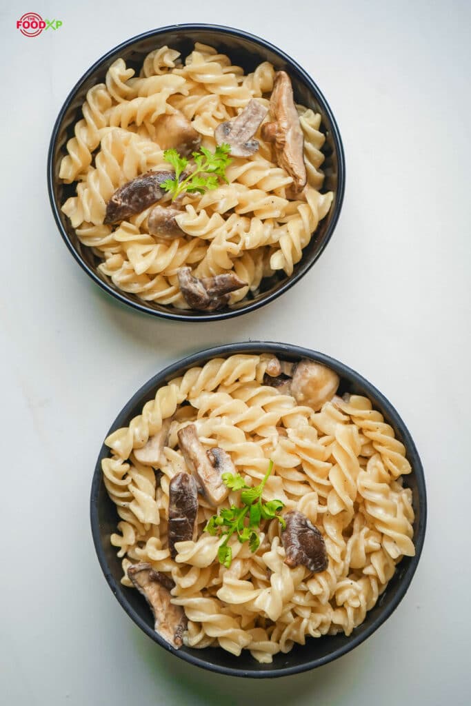 Serving Homemade Jamie Oliver Mushroom Pasta