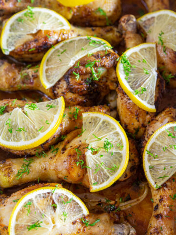 Vertical closeup image of Baked Chicken Drumsticks