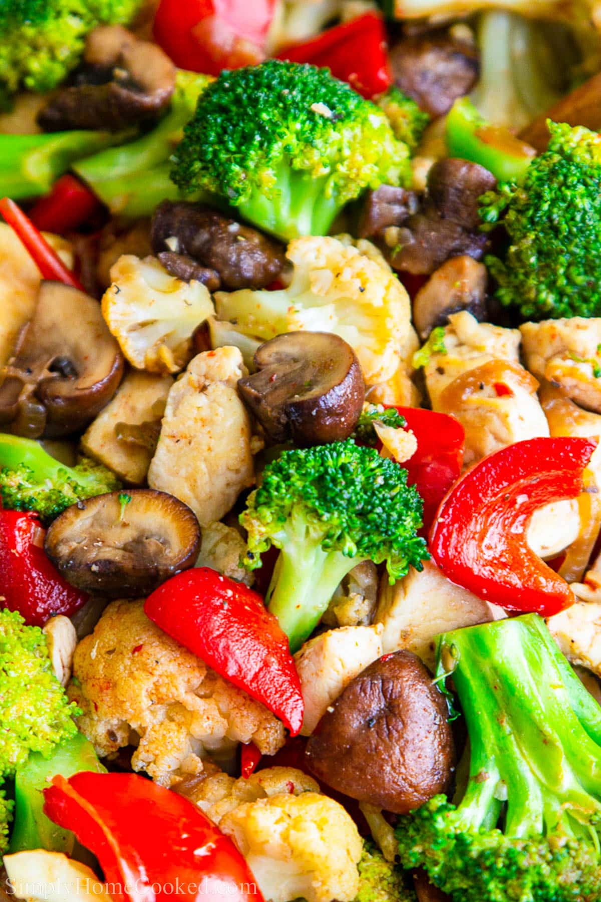 Close up of Warm Broccoli Salad.