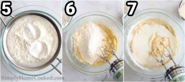 Steps to make Apple Fritter Bread: sift the flour, baking soda, and salt together, then add it to the batter with buttermilk and combine.