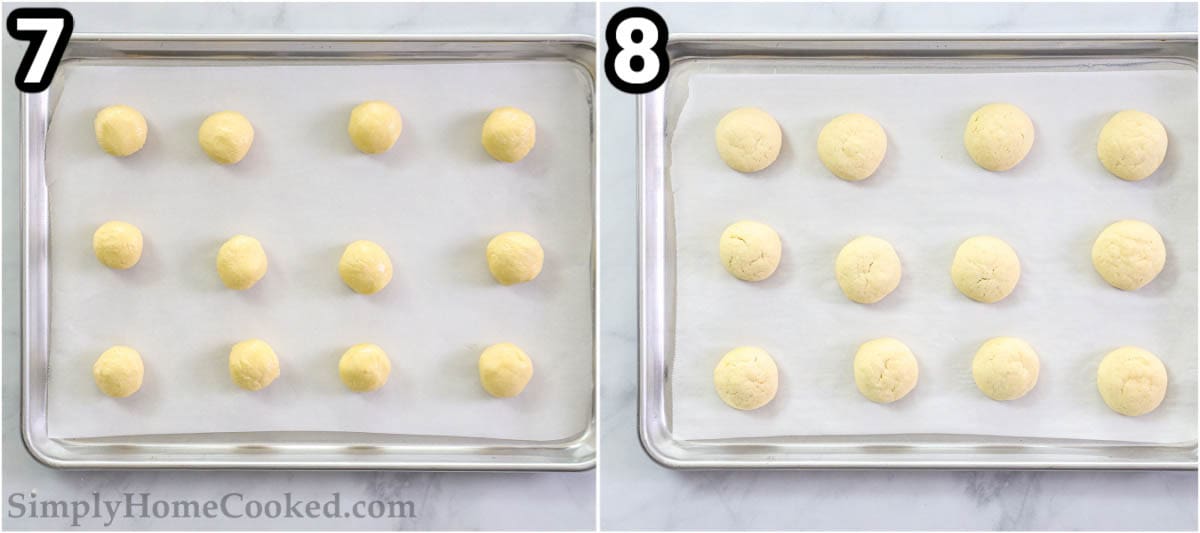 Steps to make Cream Cheese Cookies: scoop the dough and then bake.
