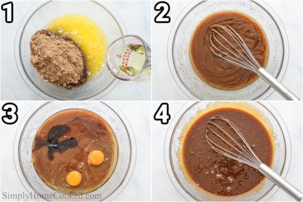 Steps to make Ginger Molasses Cookies: beat the butter and oil into the sugar with a whisk, then add the eggs and vanilla.