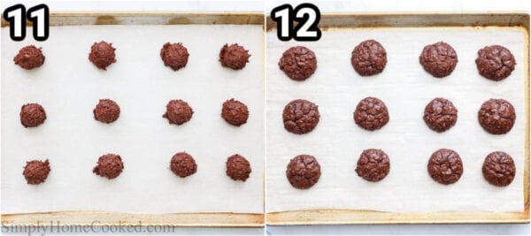 Steps to make Flourless Chocolate Cookies: scoop out the dough onto a baking sheet and bake.
