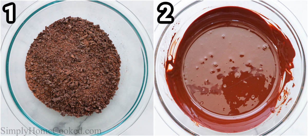 Steps to make Flourless Chocolate Cookies: chop the dark chocolate and melt it in a bowl.