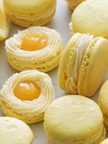 Lemon Macarons with buttercream and lemon curd centers